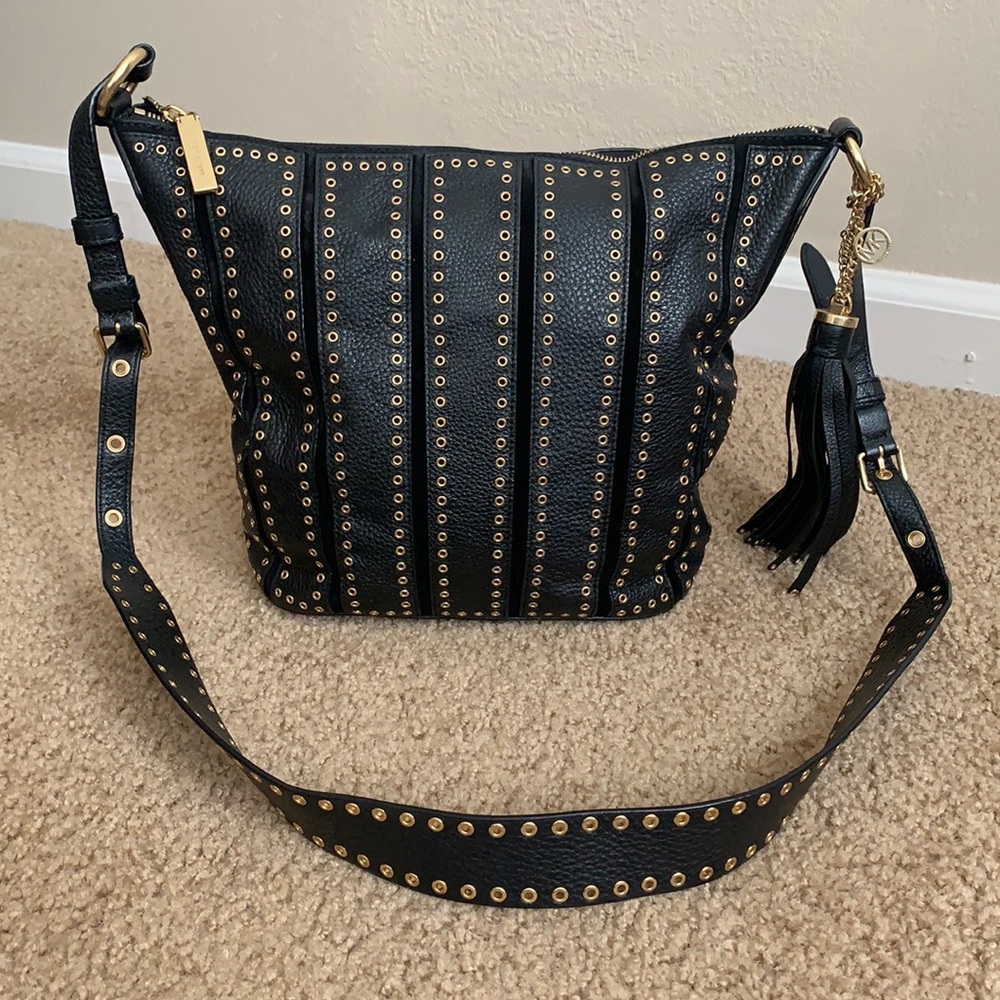 Michael Kors Black and Gold Studded Crossbody Bag